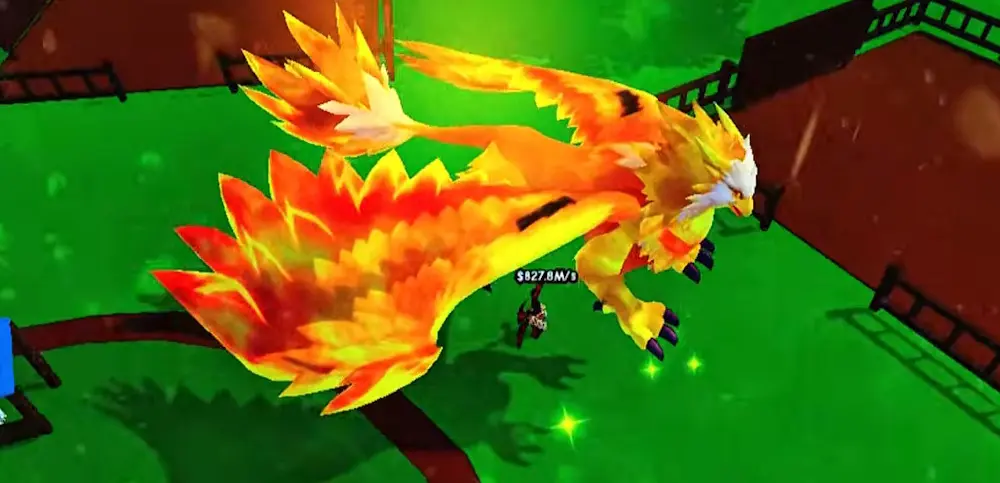 Griffin với đôi cánh và bộ lông màu lửa tại trang trại trong Ride A Pet