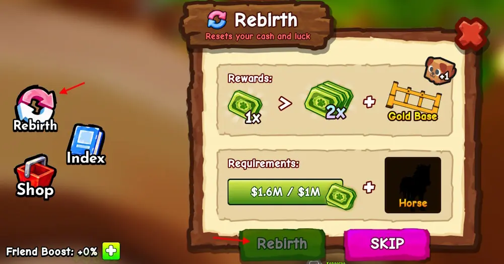 Menu Rebirth lần đầu yêu cầu Horse và $1M trong Ride A Pet