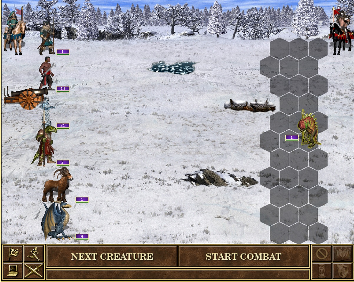 Màn hình chiến đấu Heroes 3 trên battlefield dạng lưới hex