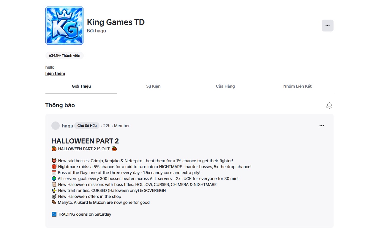 Trang cộng đồng King Games TD trên Roblox