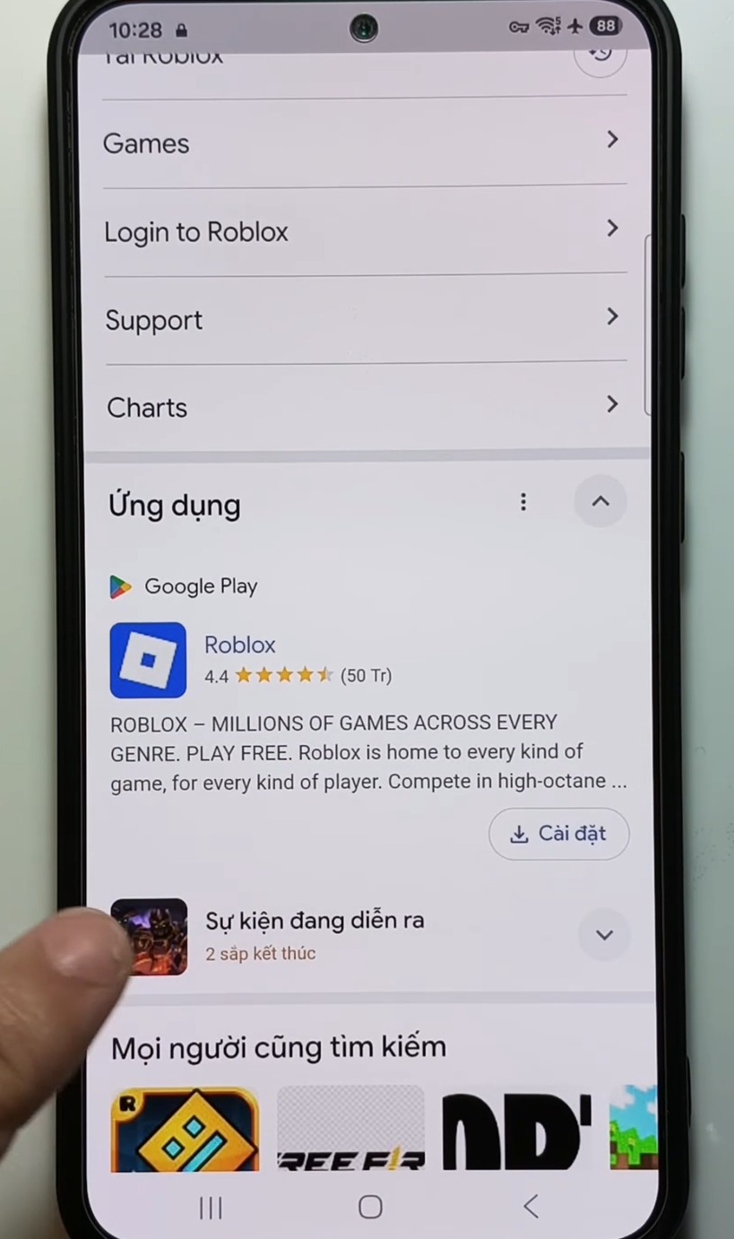 Kết quả Google Play của Roblox trong tìm kiếm trên Chrome