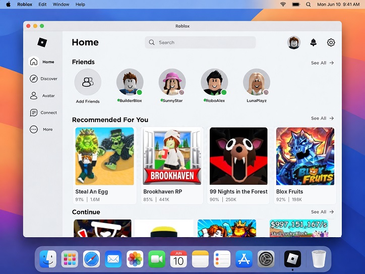 Ứng dụng Roblox đã mở trên Mac sau quá trình cài đặt.